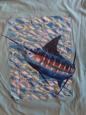 Guy Harvey Aqua Graphic Swordfish Fishing T-Shirt Mens Coastal Outdoors Size L